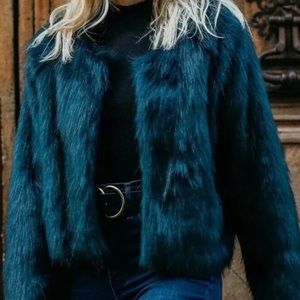 Frankie free people faux fur coat in teal blue